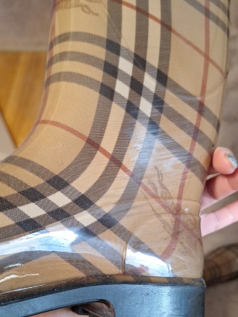 Burberry Beige Plaid Rain Boots - Picture 5 of 6